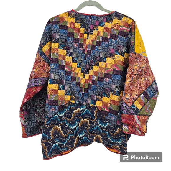 Vintage Cardigan Multicolor Patchworks Lagenlook Art to Wear Open Front Size L - Picture 2 of 5
